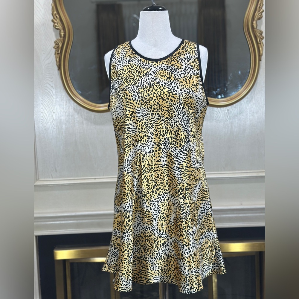 Vintage L.A. Intimates Leopard Print‎ Satin Sleep Dress Size L 90s Y2K Glam Look